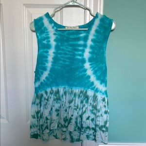 We The Free Turquoise and White Tie-Dye Tank Top